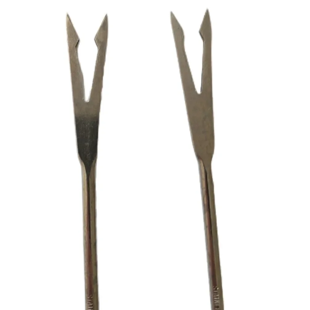 2 Teak Fondue Forks Skewers Picks Appetizer Cocktail Seafood Stainless‎ Steel